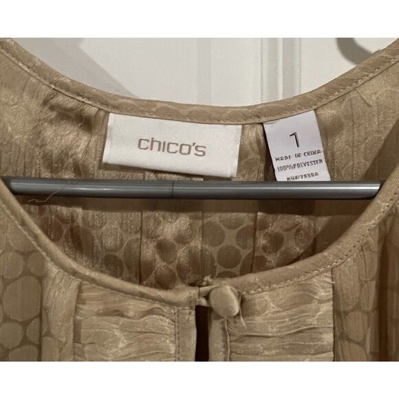 Chicos Size 1 Gold Soft And Silky Pull Over Top, 3/4 Sleeves - Picture 3 of 5